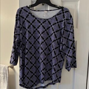 Lulu-B Black and Purple Geometric Long Sleeve Top